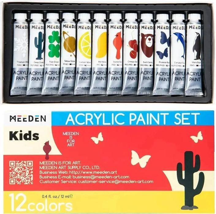 MEEDEN Acrylic Paint Set for Kids, 12 Colors/Tubes (0.4 oz, 12 ml) - MEEDEN ART