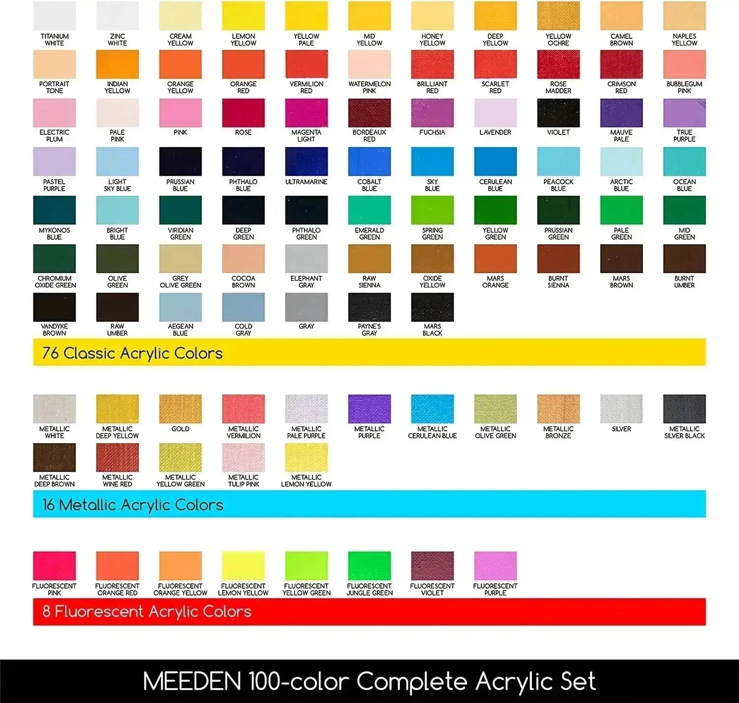 MEEDEN Acrylic Paint Set, 100 Tubes, 0.41 Oz/12ml - MEEDEN ARTPaint