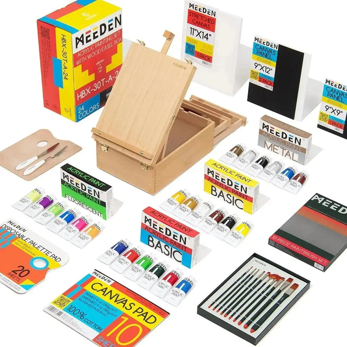 MEEDEN Acrylic Painting Set, Solid Beech Wood Easel Box, 24×60ML