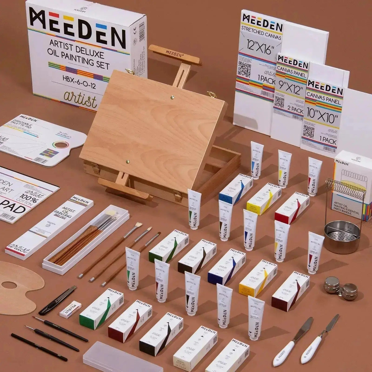 MEEDEN Oil Painting Set with French Easel,Oil Paint Set with Easel,7x100ml/3.38oz Oil Paint,Oil Paintbrushes,Canvas & Oil Painting Supplies for Adults