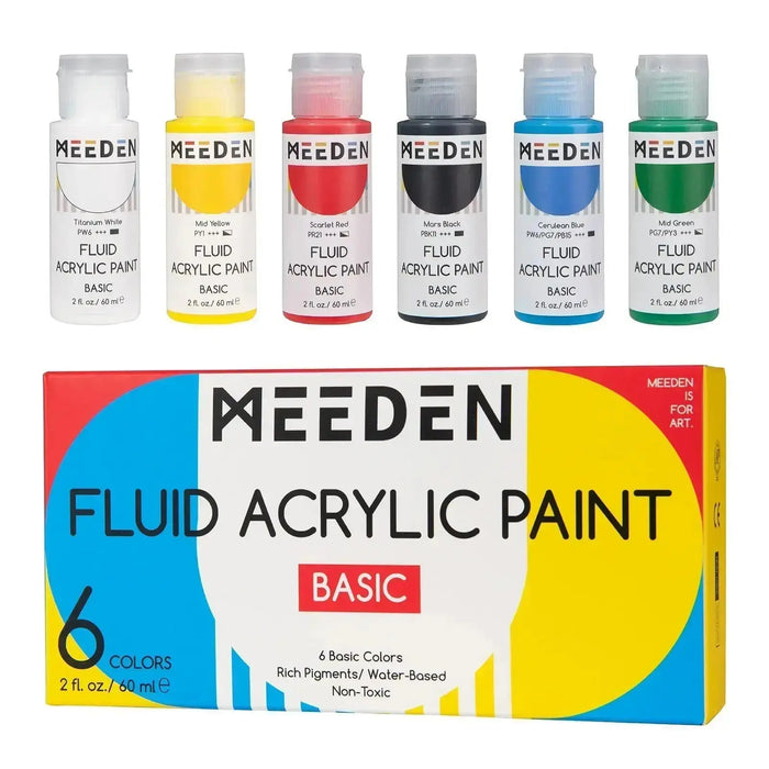 MEEDEN 6 Colors Baisc Fluid Acrylic Paint Set, 60 ml / 2 oz - MEEDEN Art