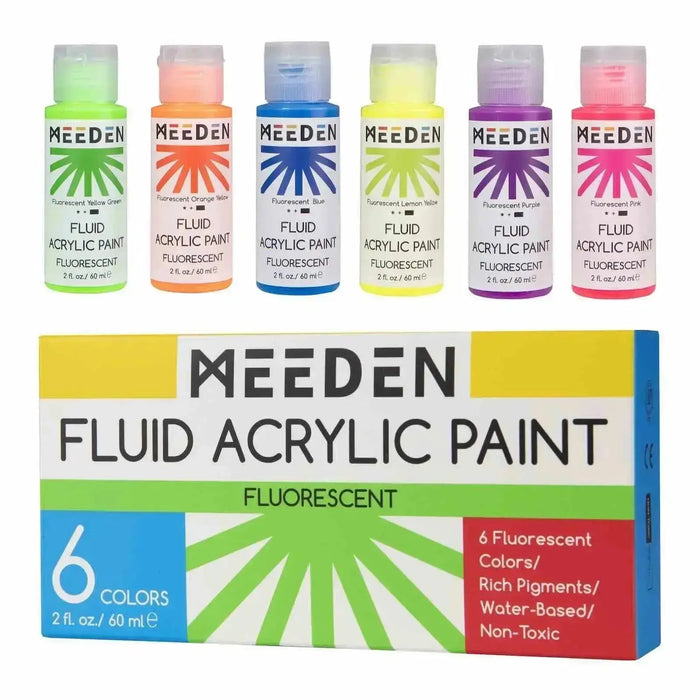 MEEDEN Fluorescent Fluid Acrylic Paint Set, 6x2 oz/60 ml - MEEDEN Art