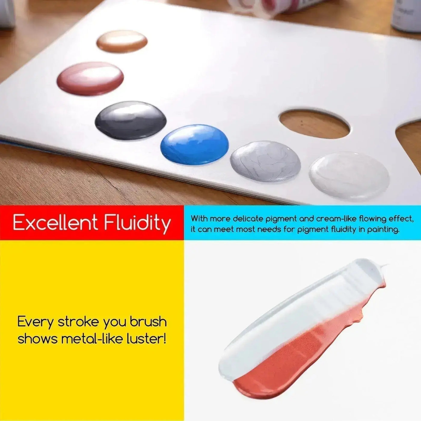 MEEDEN Metallic Fluid Acrylic Paint Set, 6 Colors, 60 ml / 2 oz