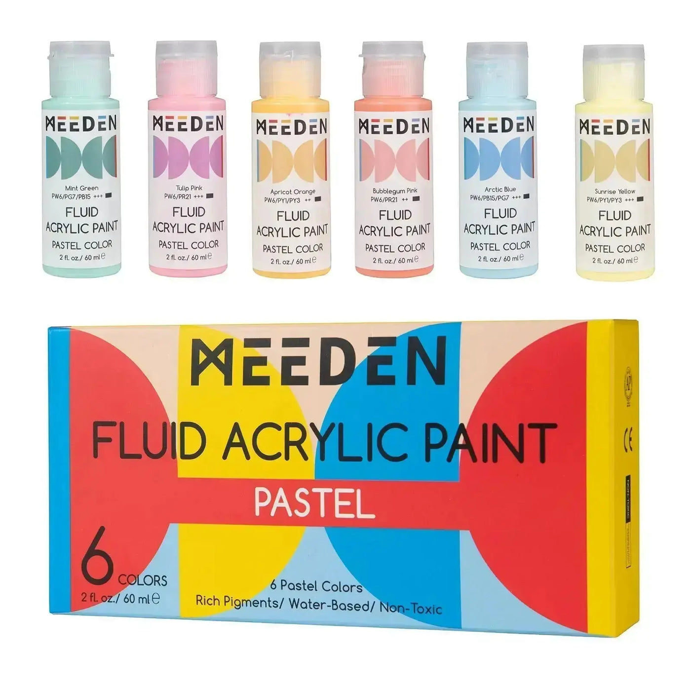 MEEDEN Pastel Fluid Acrylic Paint Set, 6x2 oz/60 ml MEEDEN ART