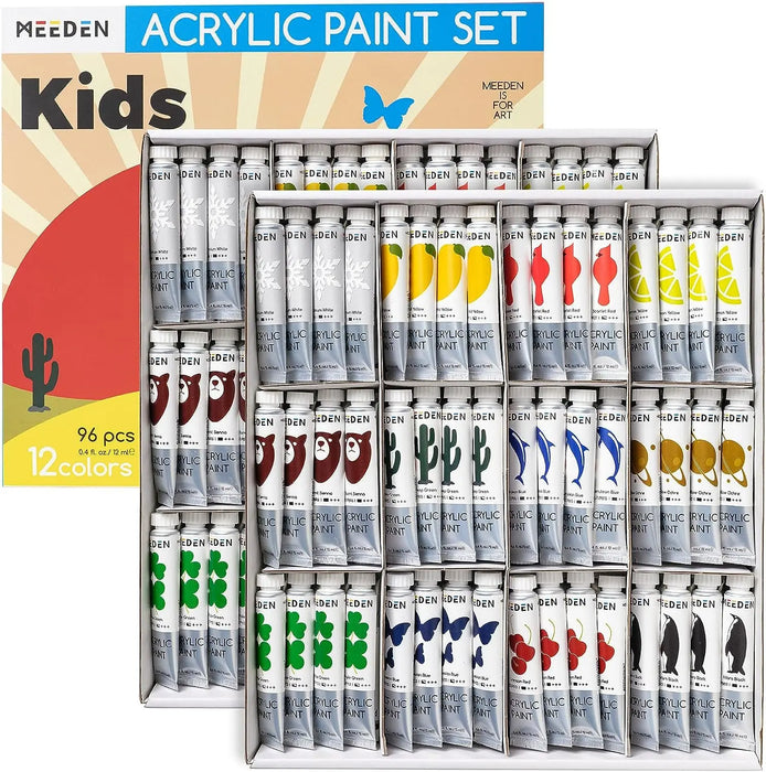 MEEDEN Kids Acrylic Paint Set, 96 Tubes, 12ml / 0.4oz MEEDEN