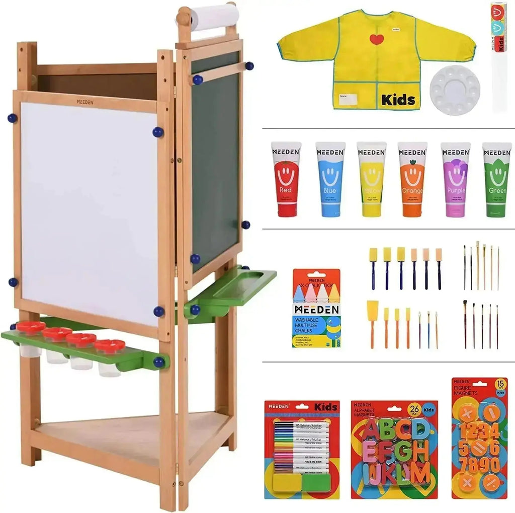 MEEDEN Kids All-in-one Art Easel, Dual-Sided Magnetic Chalkboard &  Whiteboard, Deluxe Adjustable Standing Toddler Easel with 3 Paper Rolls, 6  Finger