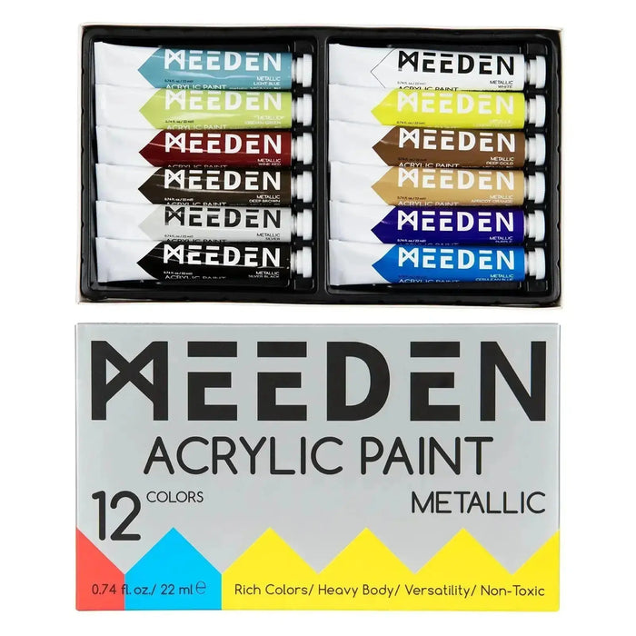 MEEDEN Metallic Acrylic Paint, Set of 12 Vibrant Colors/Tubes (0.74 oz, 22 ml) - MEEDEN ARTPaint