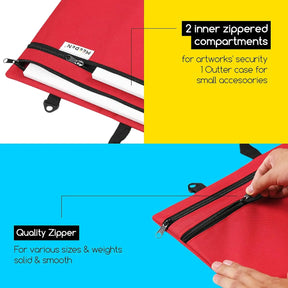MEEDEN Studio Art Portfolio Case Water-proof with Double compartments 600D, Red, 24" X 31" MEEDEN
