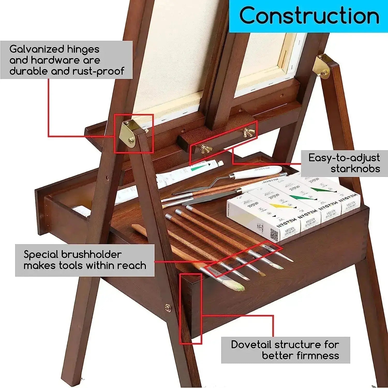 MEEDEN Studio H-Frame Easel with Storage Drawer-Walnut-HJ-1A - MEEDEN ARTEasel