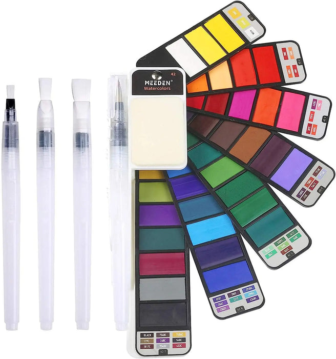 MEEDEN Watercolor Paint Set, 42 Assorted Colors Foldable Paint Set with 4 Brushes MEEDEN