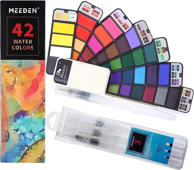 MEEDEN Watercolor Paint Set, 42 Assorted Colors Foldable Paint Set with 4 Brushes MEEDEN