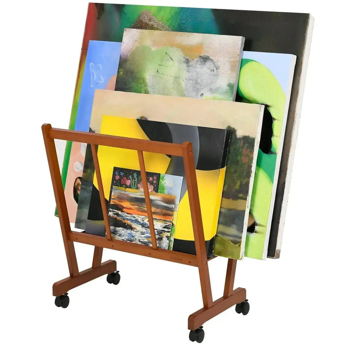 Large Picture Frame Rack Large MEEDEN Wood Large Print Rack with Castors Walnut Color — MEEDEN ART