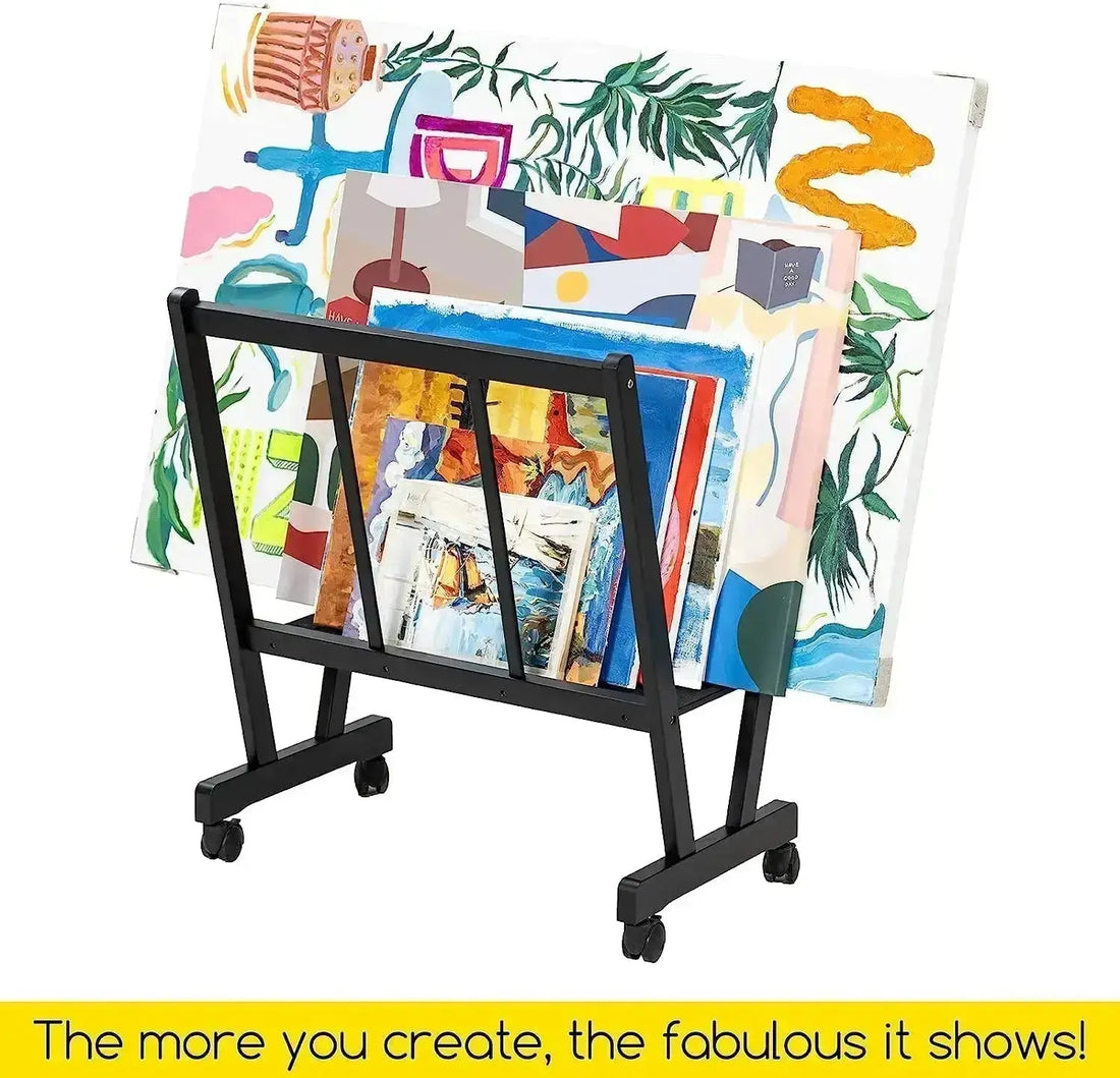 MEEDEN Wooden Large Print Rack with Castors-Black