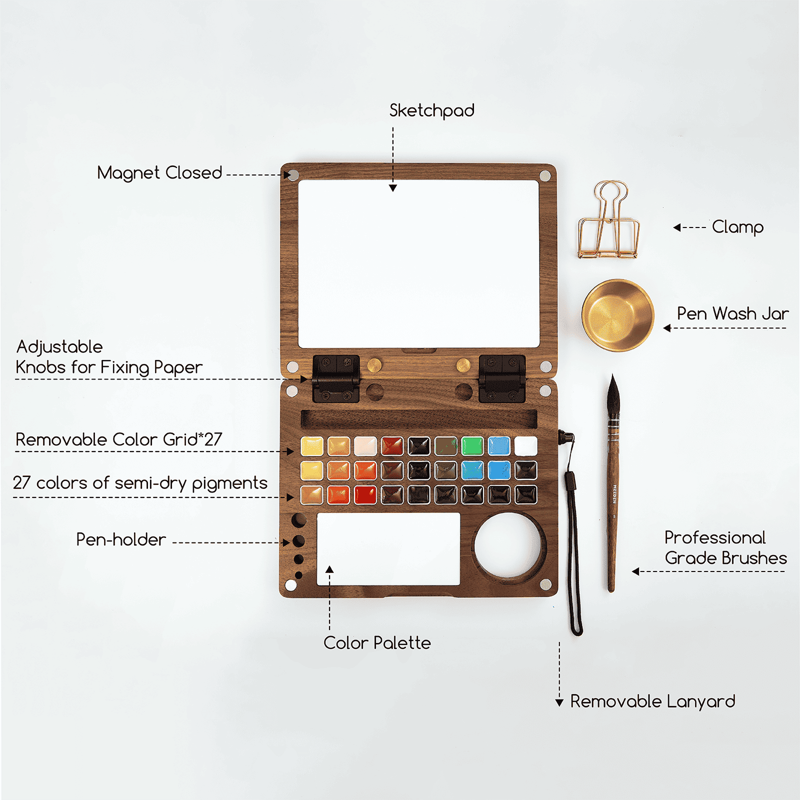 MEEDEN Premium Artist-Grade Watercolor Set - Luxury 27 Color Collection with Black Walnut Case