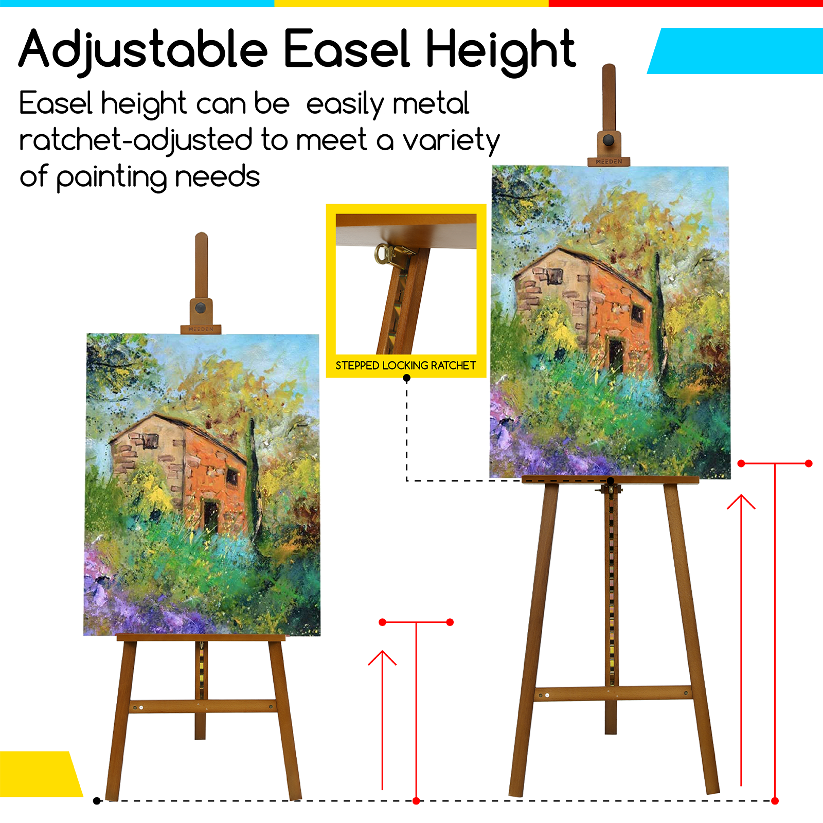 MEEDEN Solid Adjustable A-Frame Painting Beechwood  Art Easel-Walnut-W01D