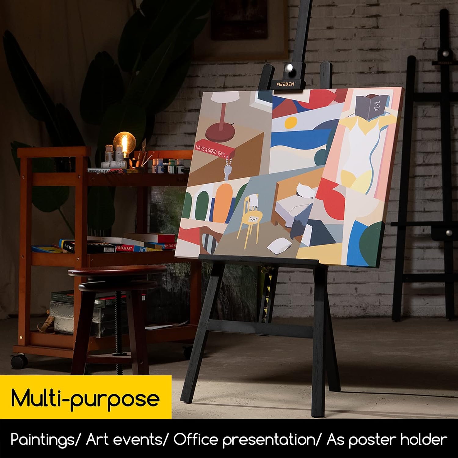 MEEDEN Pinewood A-Frame Painting Easel Stand- Black - W01D