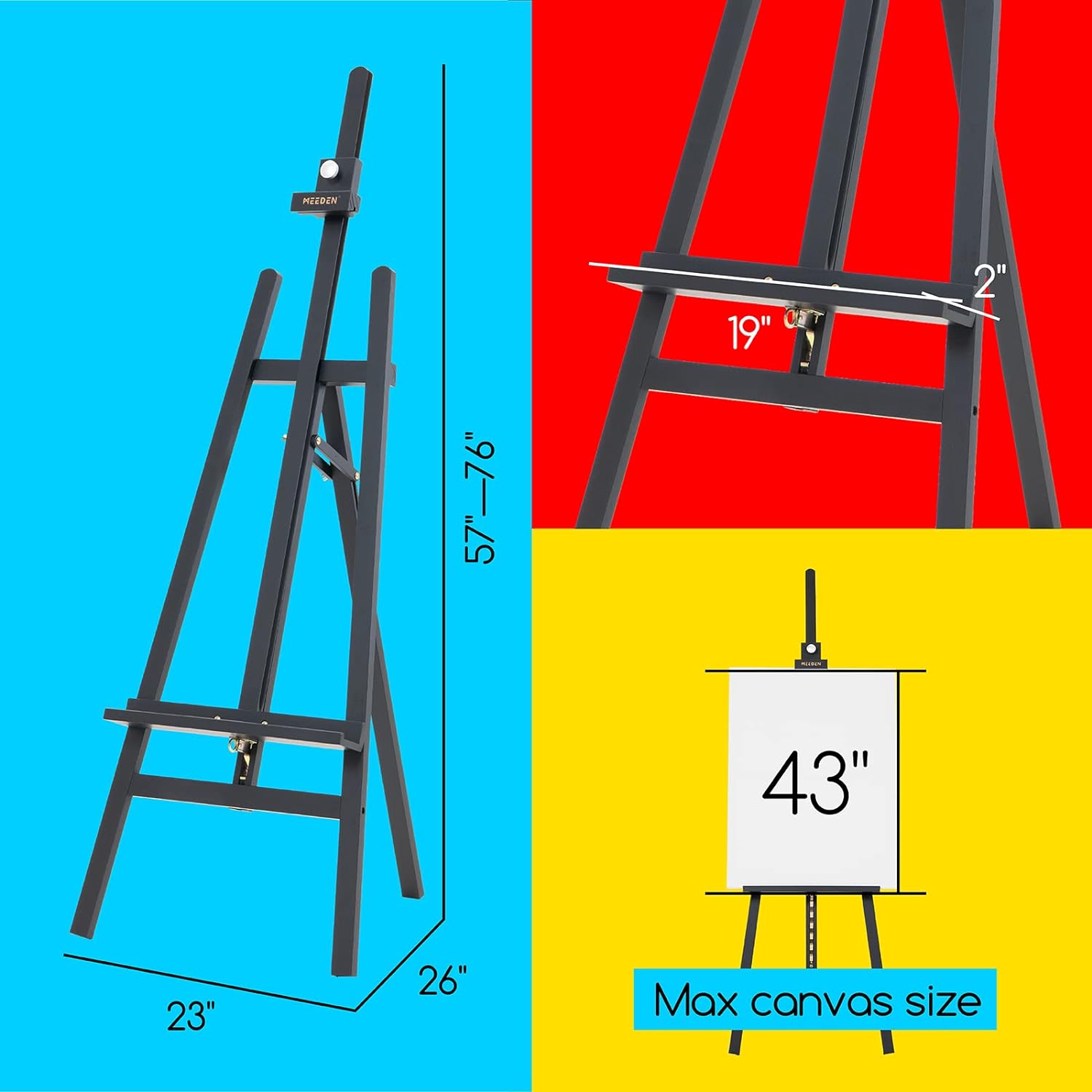 MEEDEN Pinewood A-Frame Painting Easel Stand- Black - W01D