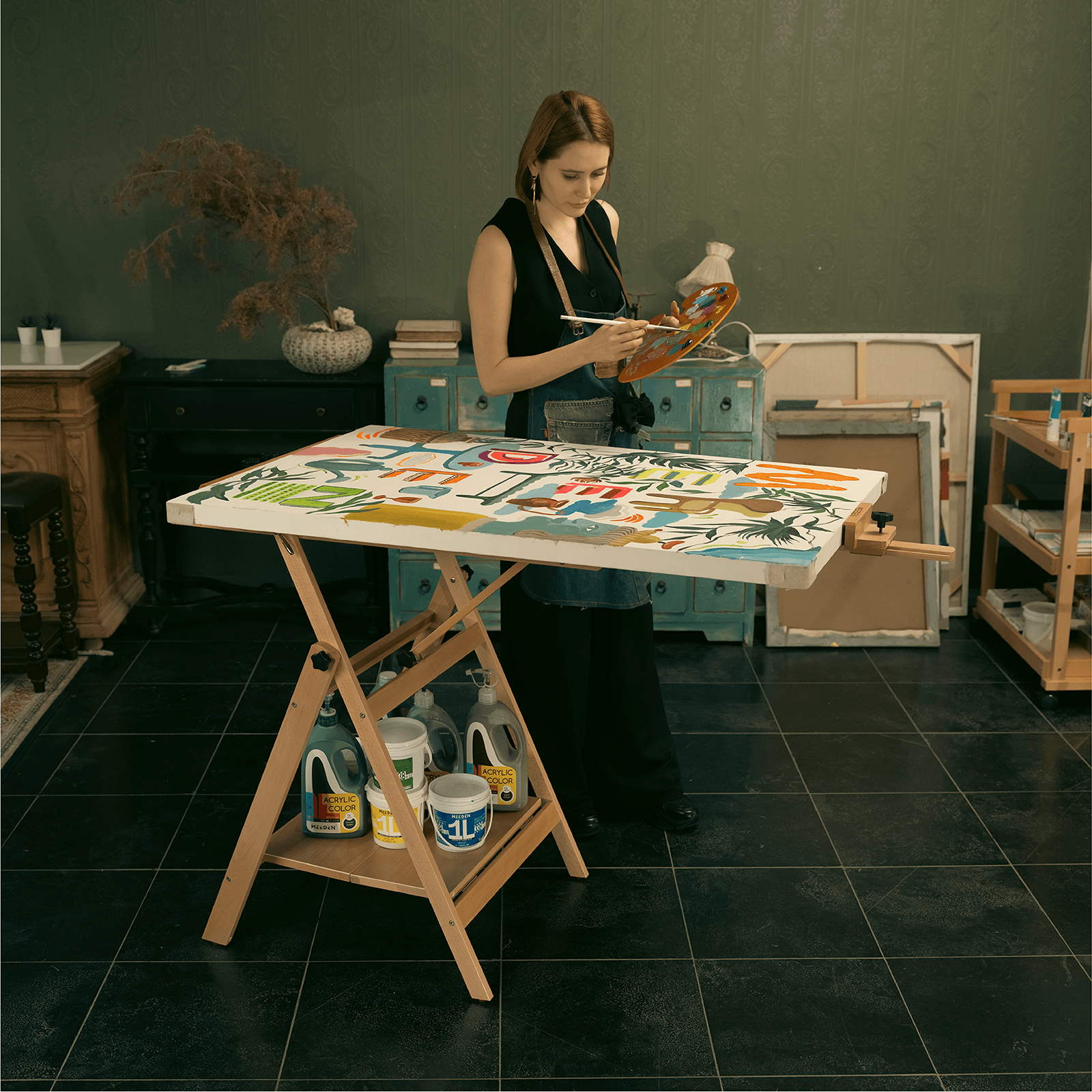 MEEDEN Adjustable Large H-Frame Art Easel Stand-W10B - Walnut