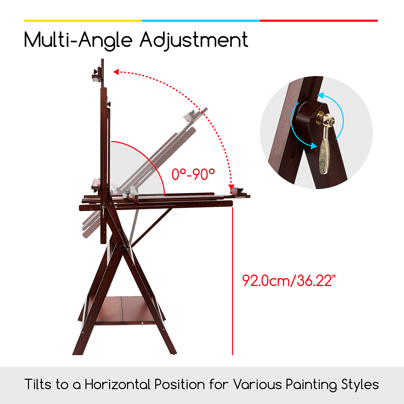 MEEDEN Adjustable Large H-Frame Art Easel Stand-W10B - Dark Walnut