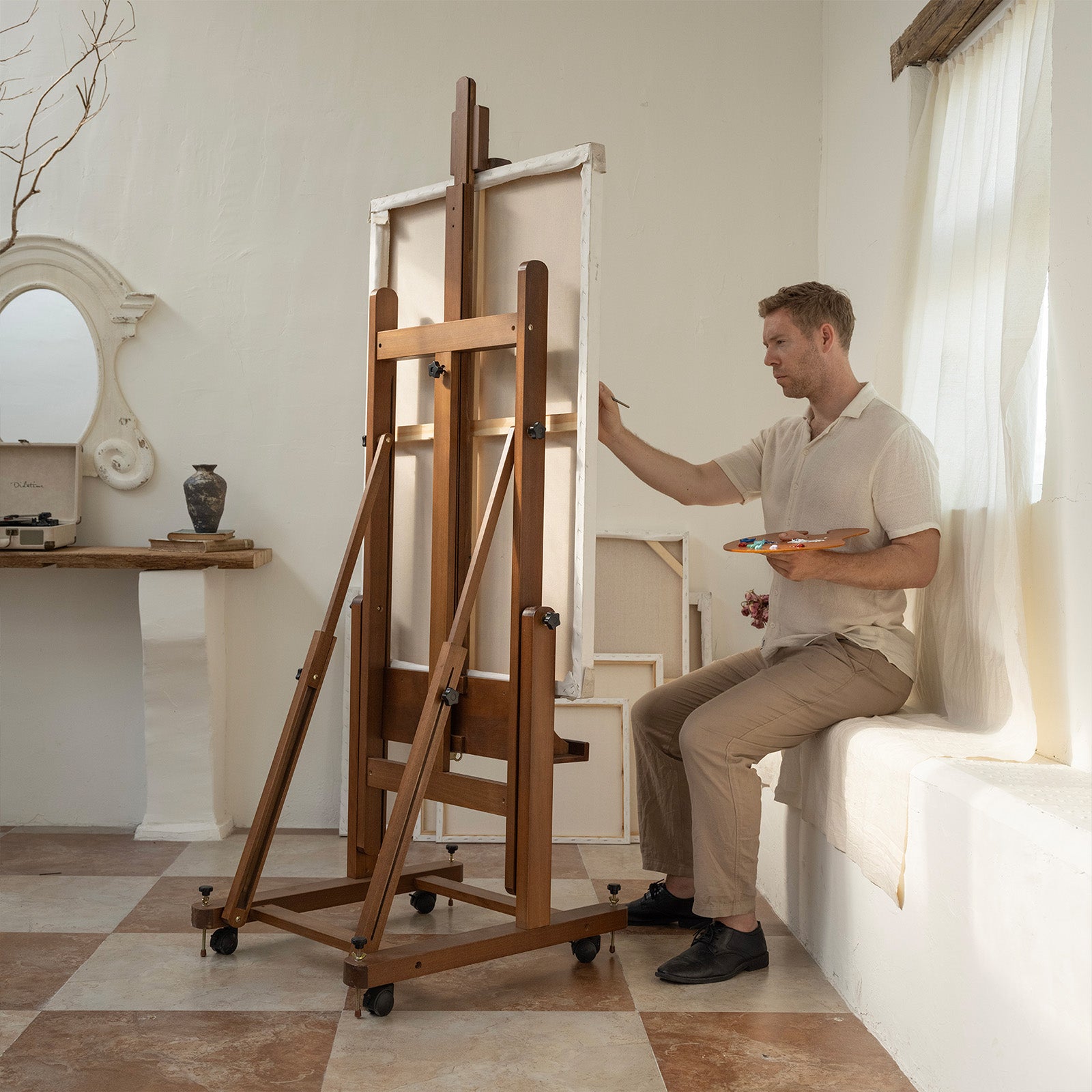 MEEDEN Enlarged Heavy-Duty H-Frame Artist Easel - W11 Pro Walnut