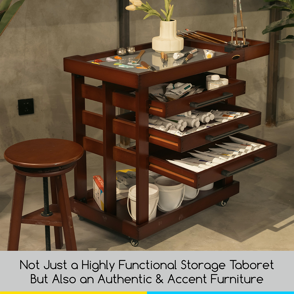 MEEDEN Deluxe Artist Supplies Storage Cart, 5-Tier Taboret- Dark Walnut-W13H