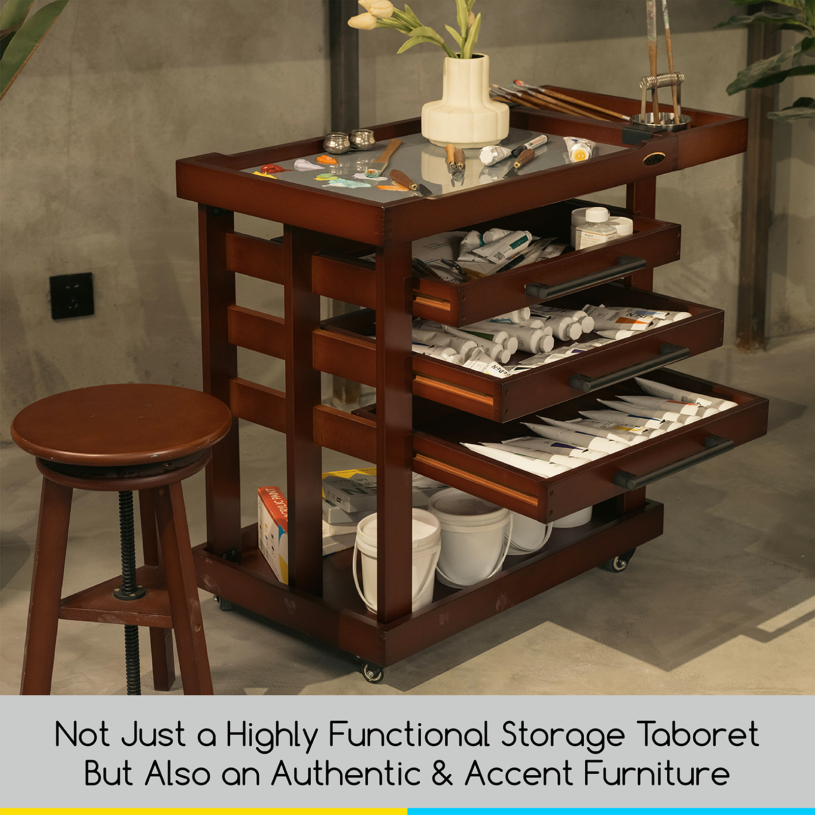 MEEDEN Deluxe Artist Supplies Storage Cart, 5-Tier Taboret- Dark Walnut-W13H