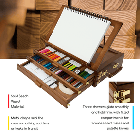 MEEDEN Large Adjustable Artist Tabletop Easel Sketchbox-XHH-03 - Walnut