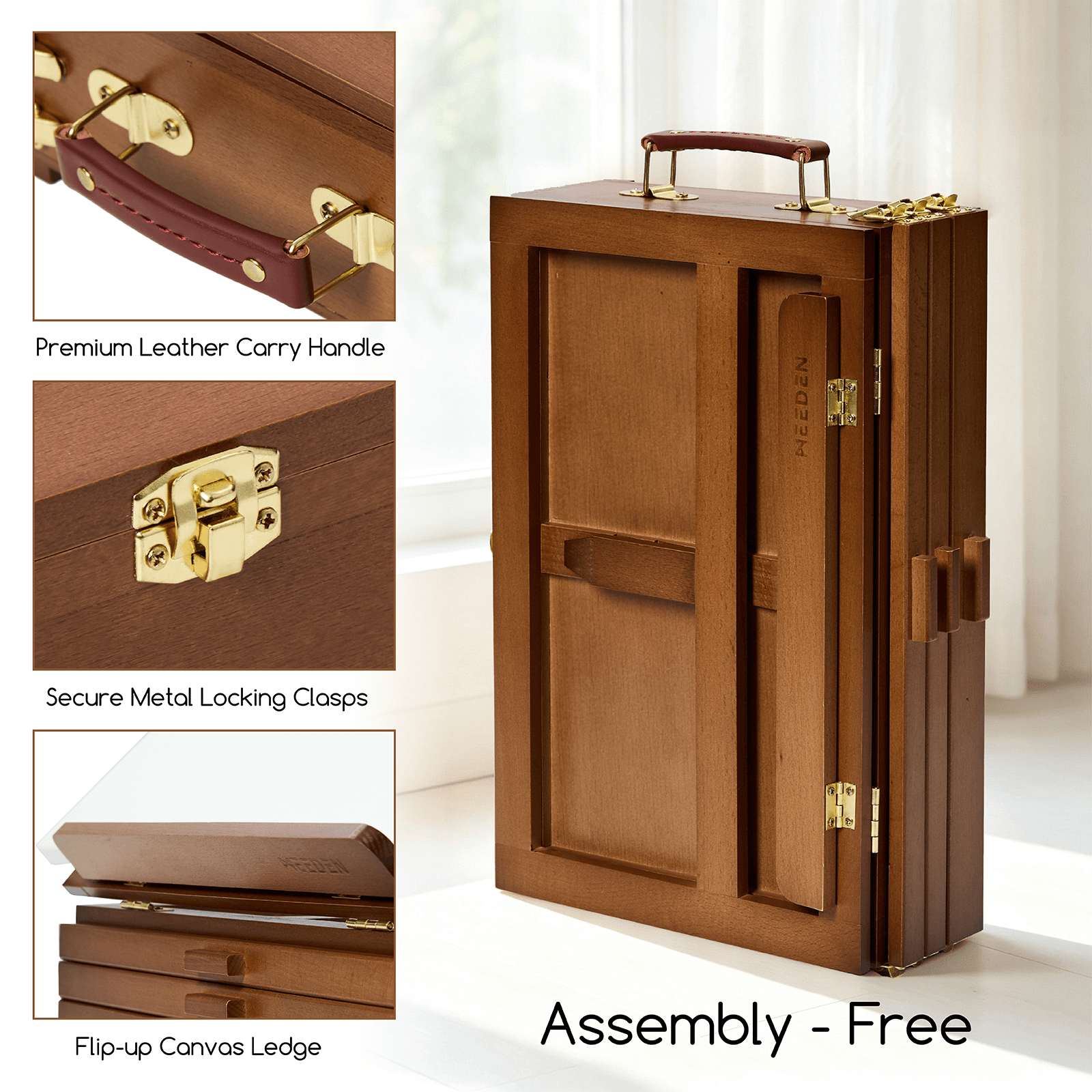 MEEDEN Large Adjustable Artist Tabletop Easel Sketchbox-XHH-03 - Walnut
