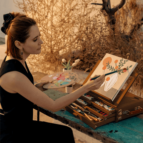 MEEDEN Large Adjustable Artist Tabletop Easel Sketchbox-XHH-03 - Walnut