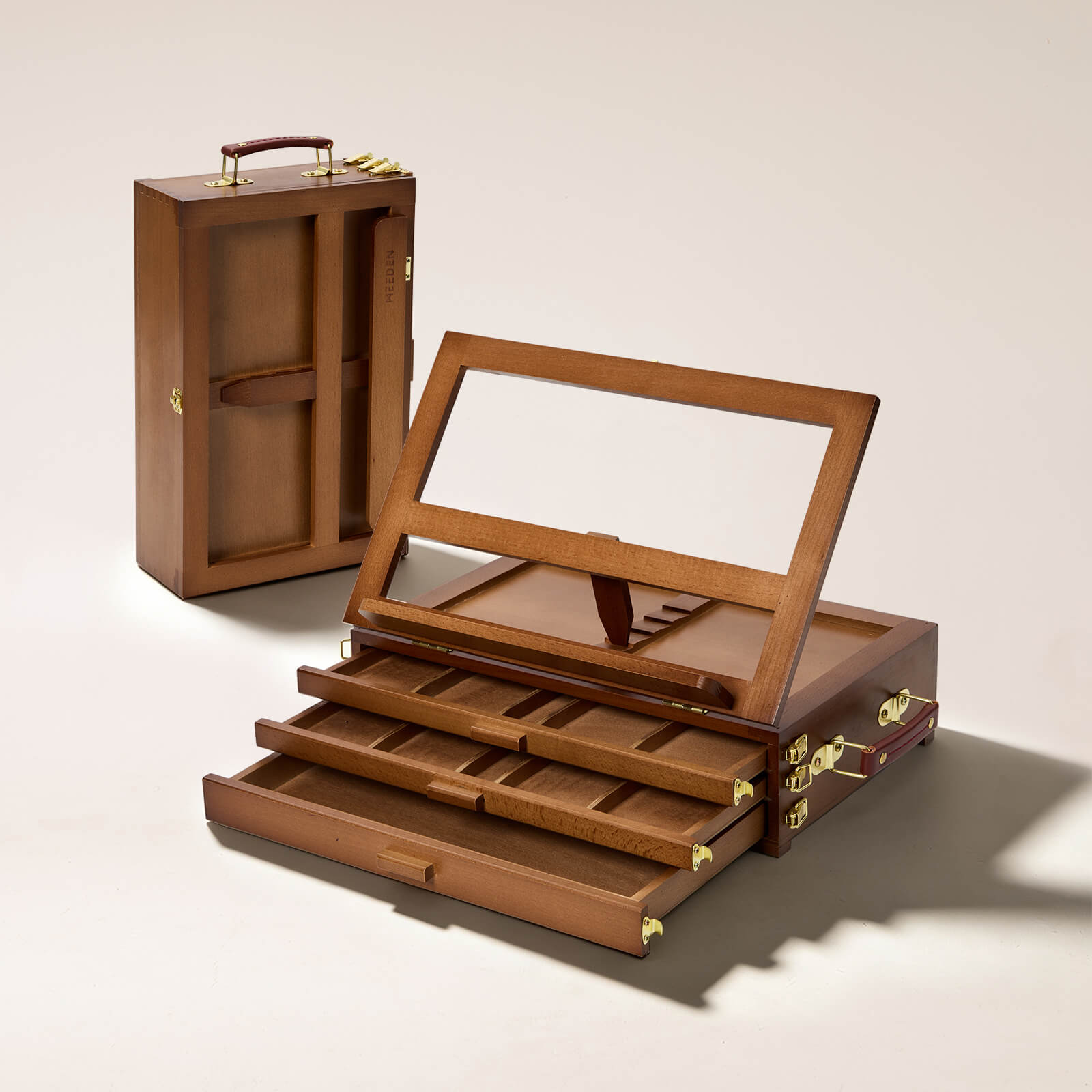 MEEDEN Large Adjustable Artist Tabletop Easel Sketchbox-XHH-03 - Walnut