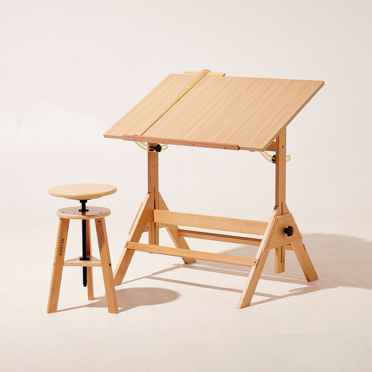 MEEDEN Adjustable Wooden Drafting Table & Stool Set, Natural-XSZ-2