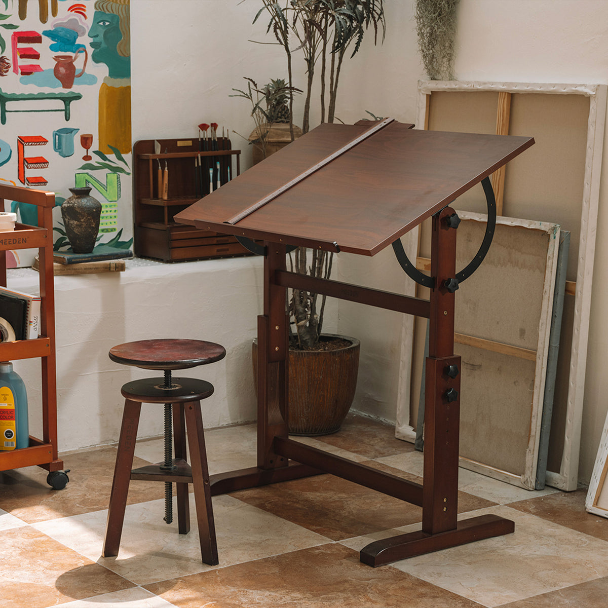 MEEDEN Vintage Drafting Table, Walnut-XSZ-4