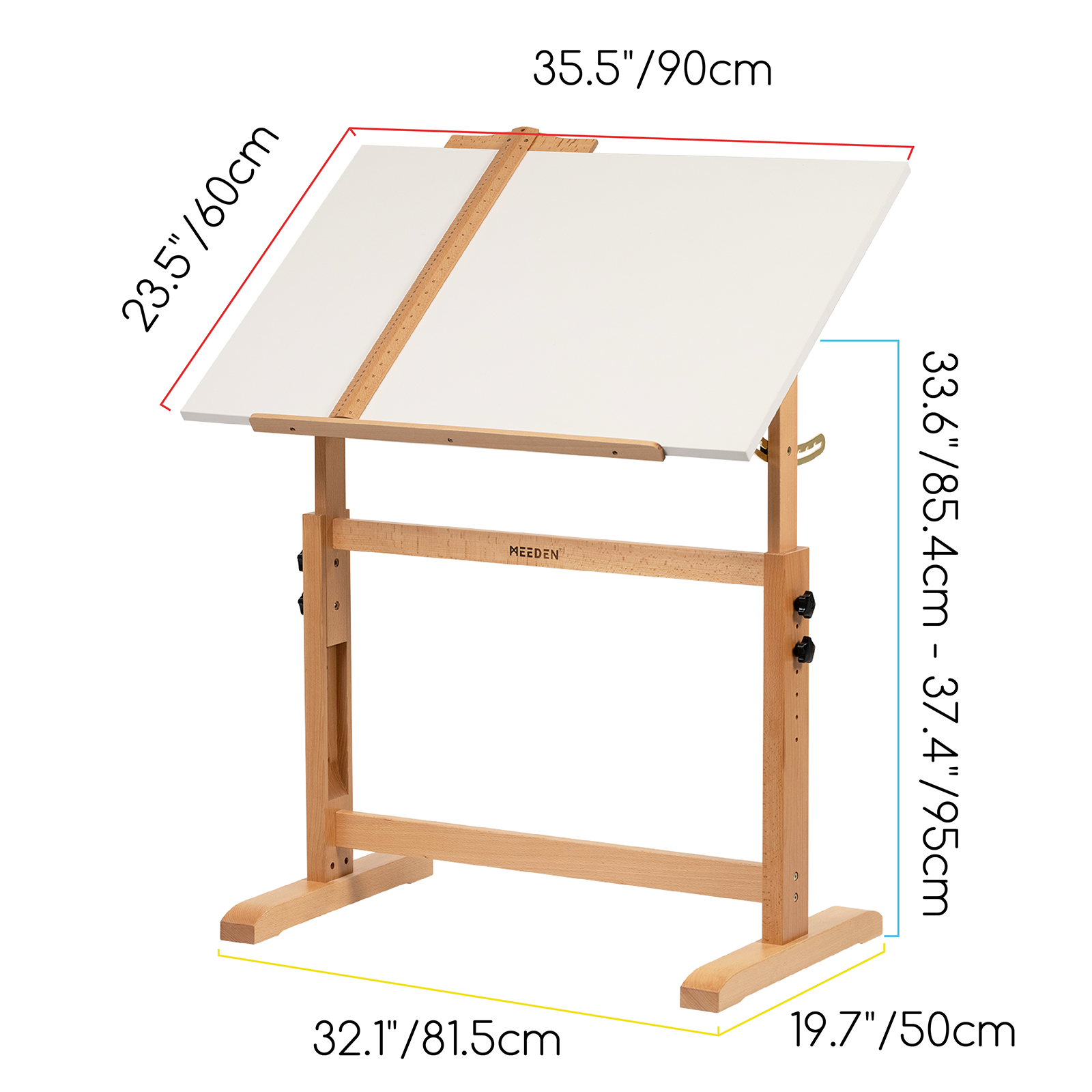 MEEDEN Adjustable Wooden Drafting Table & Stool Set, White-XSZ-5