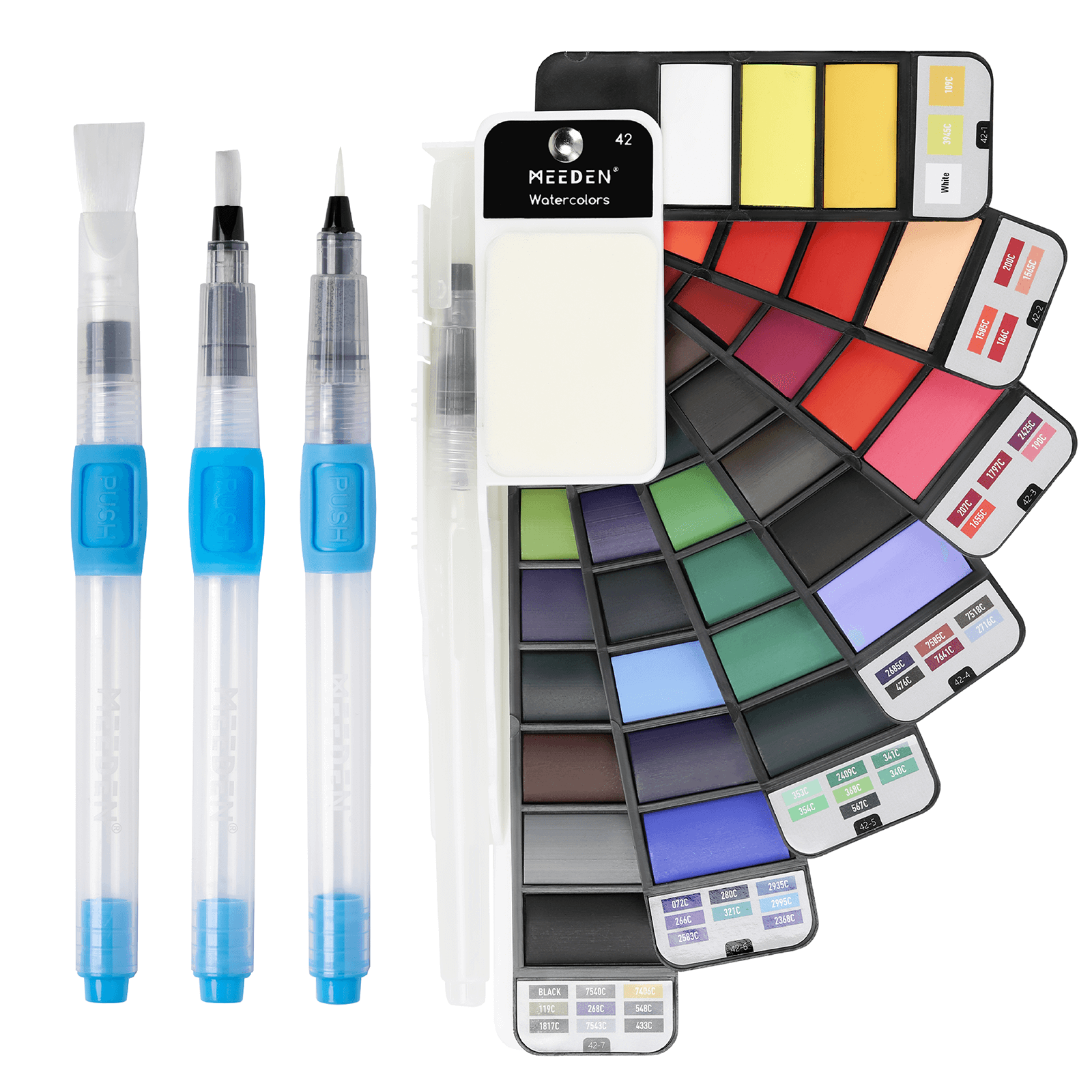 MEEDEN Watercolor Paint Set, 42 Assorted Colors Foldable Paint Set with 4 Brushes