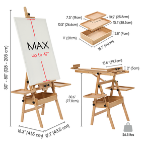 MEEDEN Painting Easel with Storage: H-Frame Beech Wood Art Easel - Natural