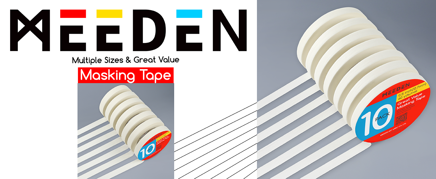 MEEDEN 5 Pack Artist Tape 0.2",0.5",0.75",1.0",1.4" 180.45FT (55m) Art Tape
