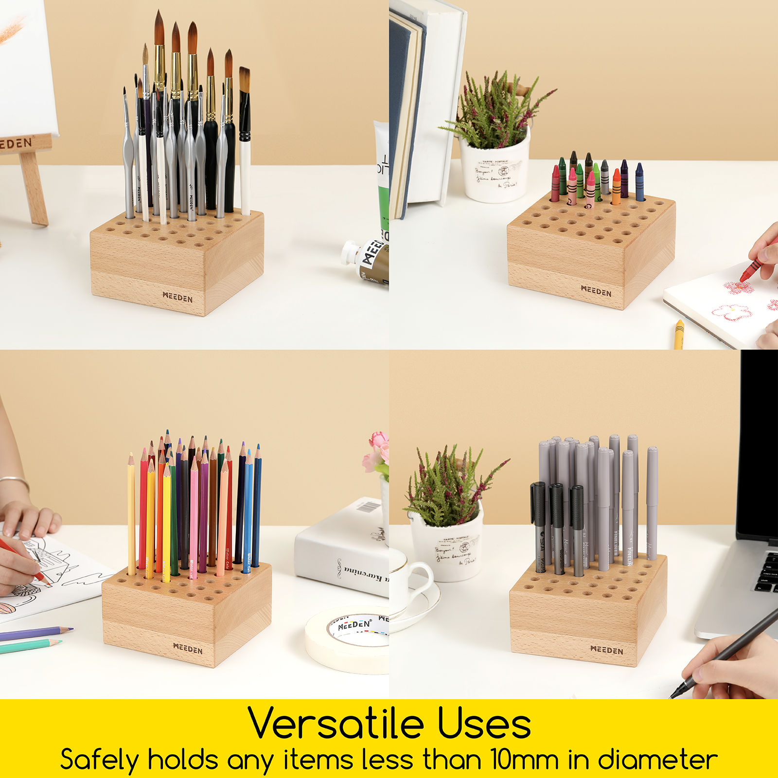 MEEDEN Beechwood Pencil and Brush Holder - 36 Holes