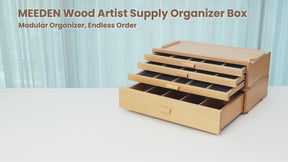 MEEDEN Artist Storage Supply Box: 3-Tier Solid Beech Wood with Removable Dividers